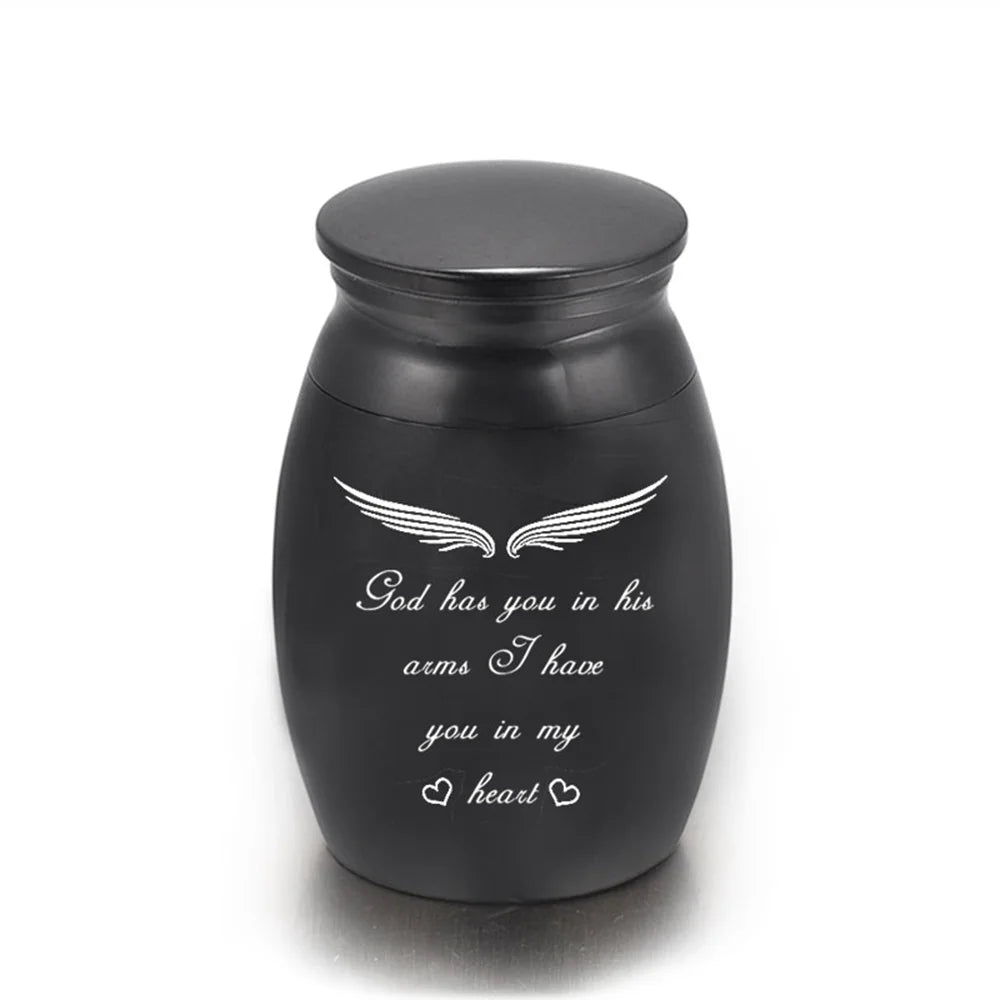 Set of 3 Mini Dog Ashes Urns – Black Keepsake Jars with Engraved Message