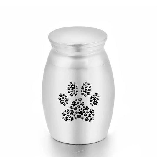 Set of 3 Mini Silver Cremation Urns with Paw Prints
