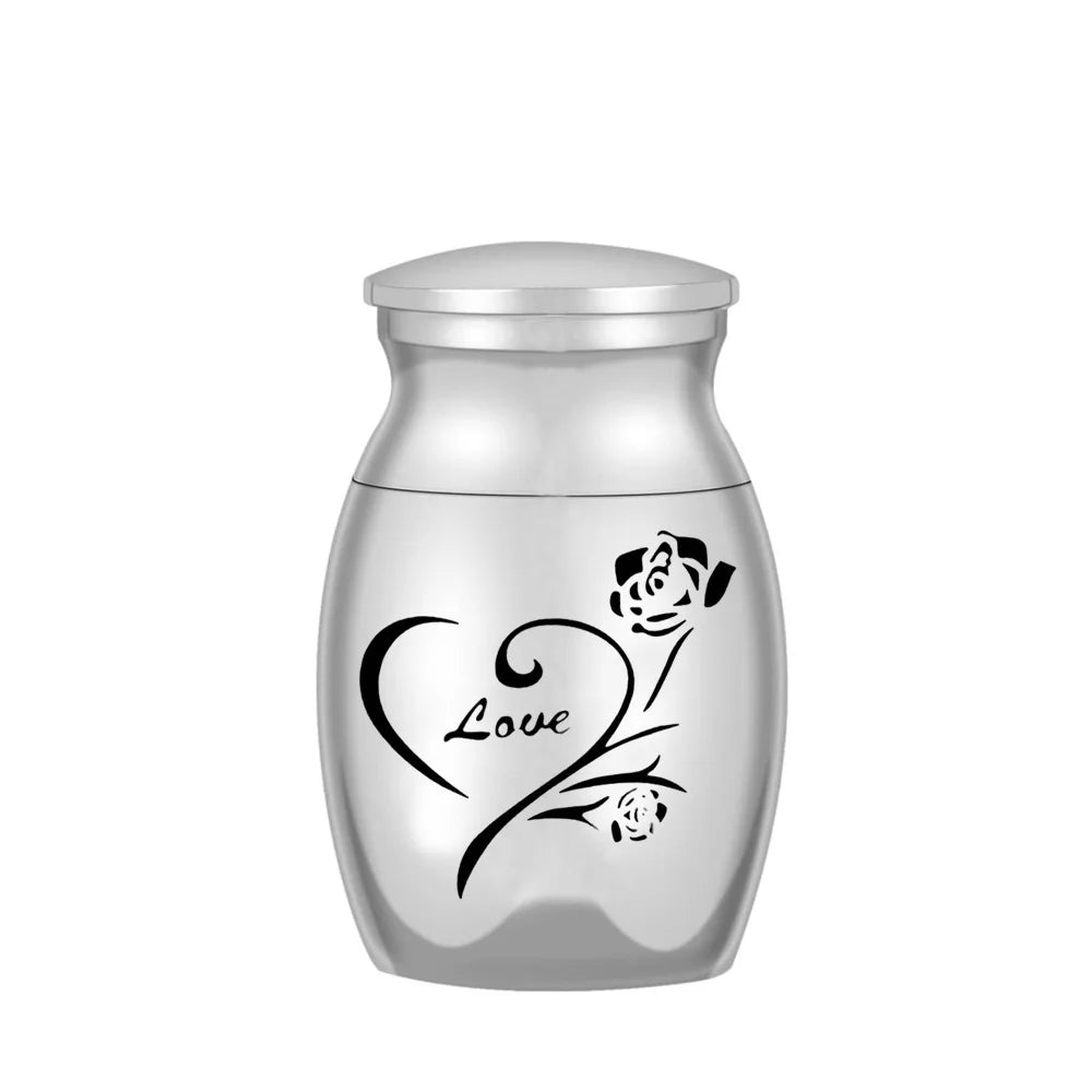 Set of 3 Mini Dog Ashes Urns – Small Silver Pet Memorial Keepsake Jars with Engraved Roses