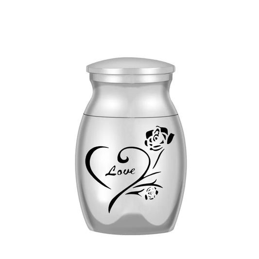 Set of 3 Mini Dog Ashes Urns – Small Silver Pet Memorial Keepsake Jars with Engraved Roses