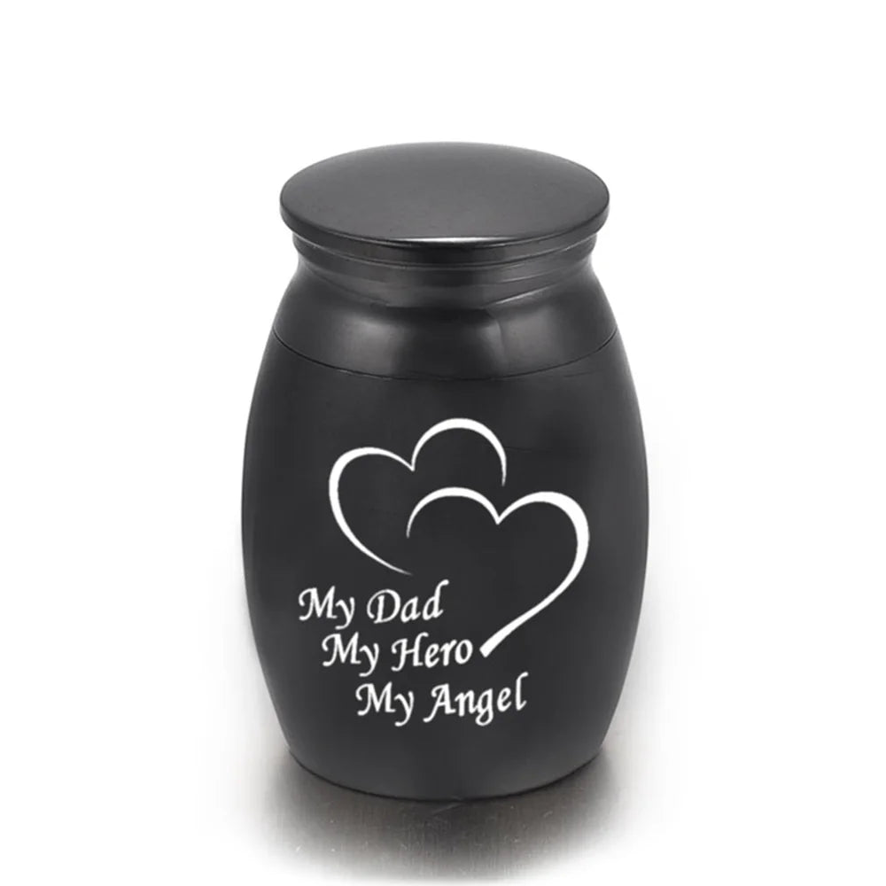 Set of 3 Mini Black Urns – “My Dad, My Angel, My Hero”