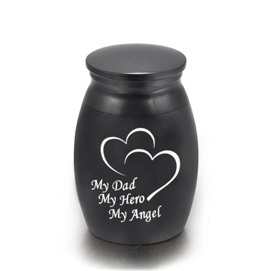 Set of 3 Mini Black Urns – “My Dad, My Angel, My Hero”