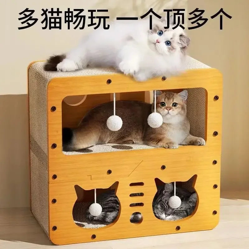 Integrated Cat House with Wear-Resistant Scratch Board Four Seasons Cat Scratching Column Vertical Crawler Cat Comfort buyat my furry paw in UK and Usa only