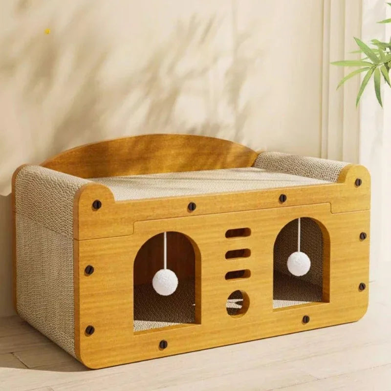 Integrated Cat House with Wear-Resistant Scratch Board Four Seasons Cat Scratching Column Vertical Crawler Cat Comfort buyat my furry paw in UK and Usa only