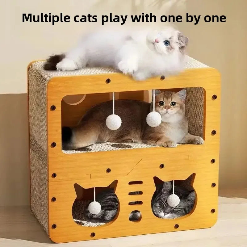 Integrated Cat House with Wear-Resistant Scratch Board Four Seasons Cat Scratching Column Vertical Crawler Cat Comfort buyat my furry paw in UK and Usa only