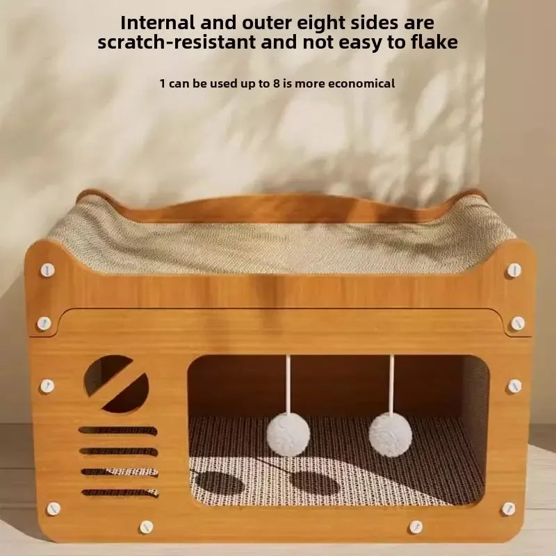 Integrated Cat House with Wear-Resistant Scratch Board Four Seasons Cat Scratching Column Vertical Crawler Cat Comfort buyat my furry paw in UK and Usa only