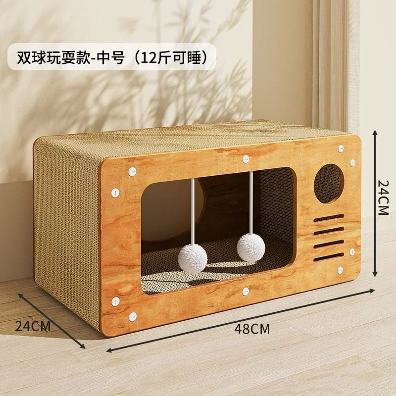 Integrated Cat House with Wear-Resistant Scratch Board Four Seasons Cat Scratching Column Vertical Crawler Cat Comfort buyat my furry paw in UK and Usa only