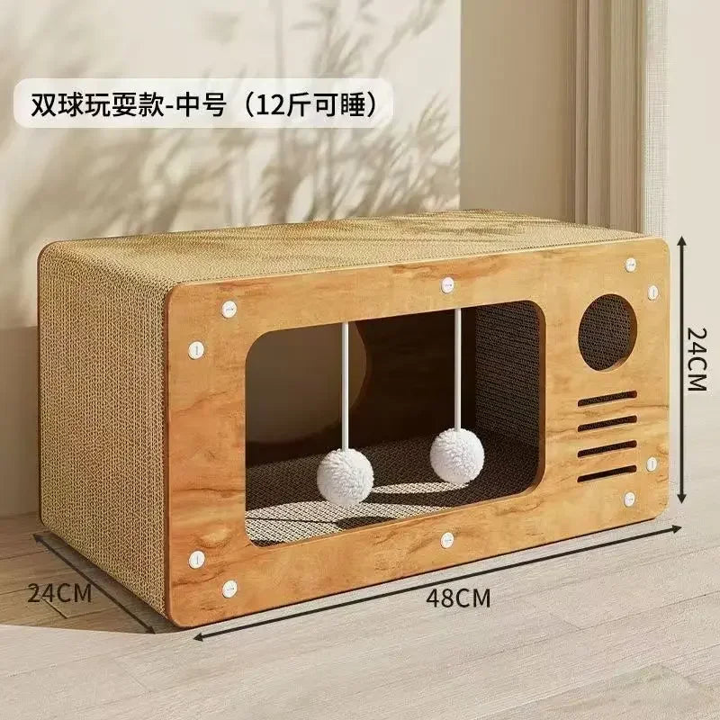 Integrated Cat House with Wear-Resistant Scratch Board Four Seasons Cat Scratching Column Vertical Crawler Cat Comfort buyat my furry paw in UK and Usa only