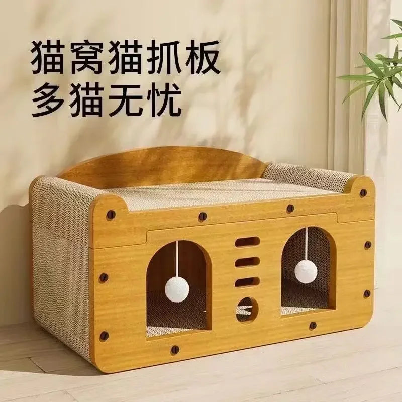 Integrated Cat House with Wear-Resistant Scratch Board Four Seasons Cat Scratching Column Vertical Crawler Cat Comfort buyat my furry paw in UK and Usa only