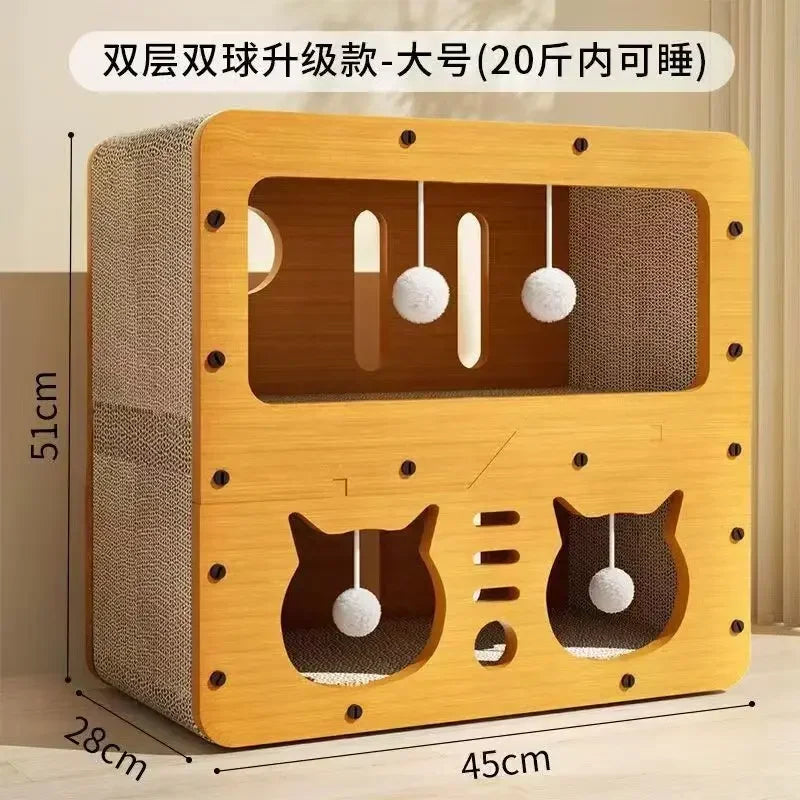 Integrated Cat House with Wear-Resistant Scratch Board