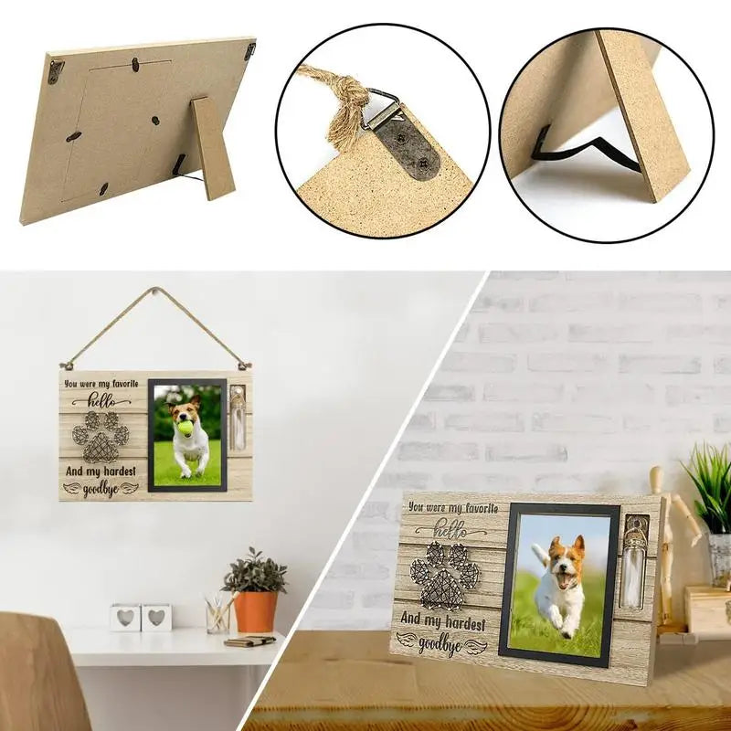 Pet Memorial Photo Frame Wood Pet Keepsake With Pet Urns Bottle