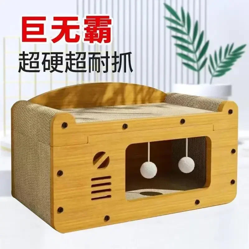 Integrated Cat House with Wear-Resistant Scratch Board
