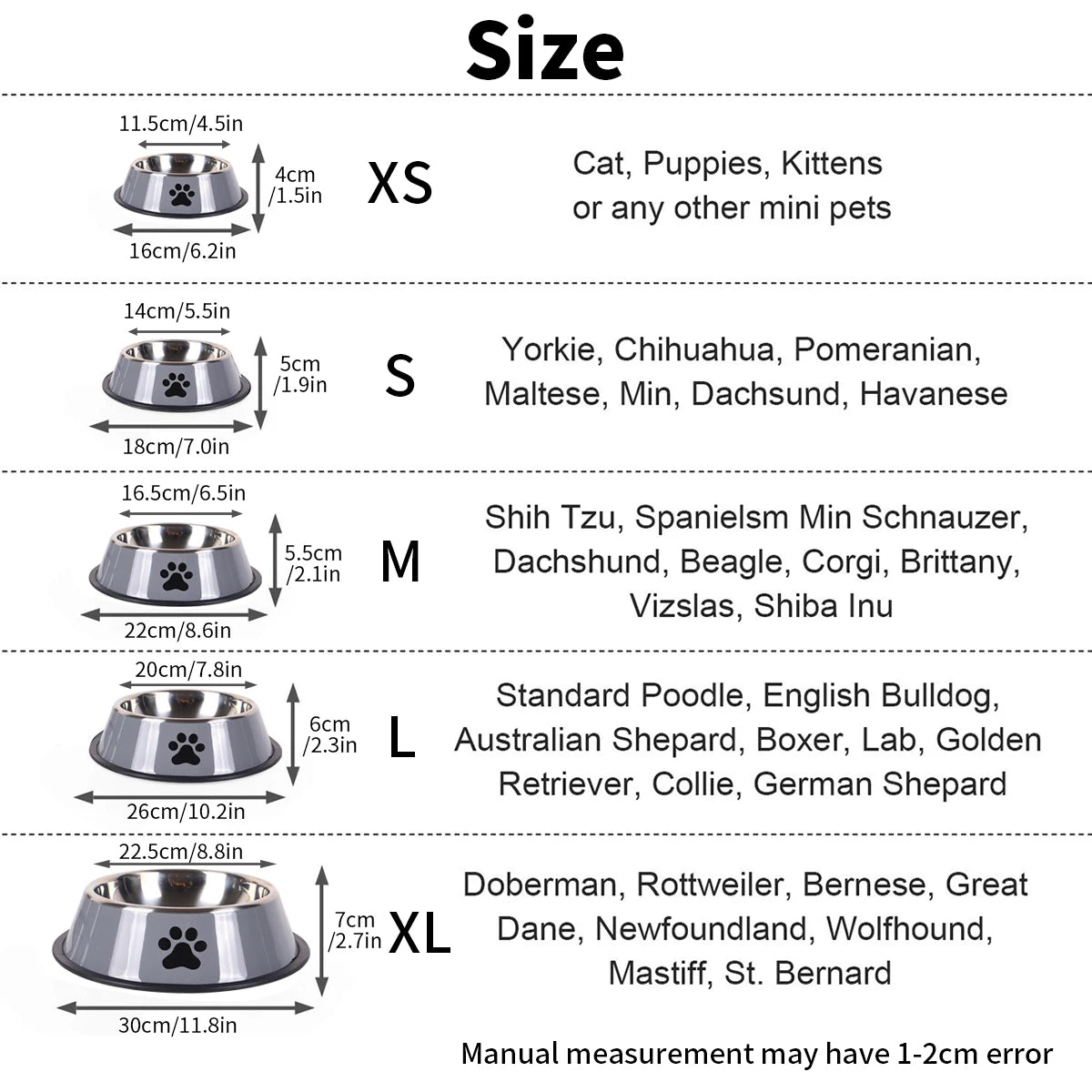 1PC Stainless Steel Pet Bowl – Grey (XS to XL, Cat/Dog Bowl)