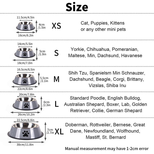 1PC Stainless Steel Pet Bowl – Grey (XS to XL, Cat/Dog Bowl)