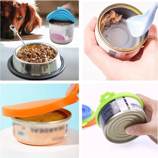 Yellow Pet Can Cover & Spoon Set – 2pcs Reusable Silicone