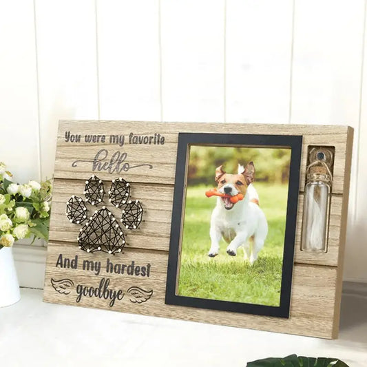 Pet Memorial Photo Frame Wood Pet Keepsake With Pet Urns Bottle