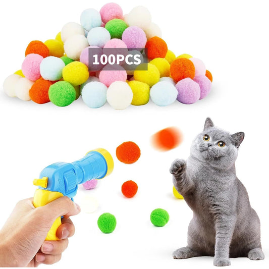 Plush Ball Shooting Gun – Interactive Cat Toy with 50 Pompoms