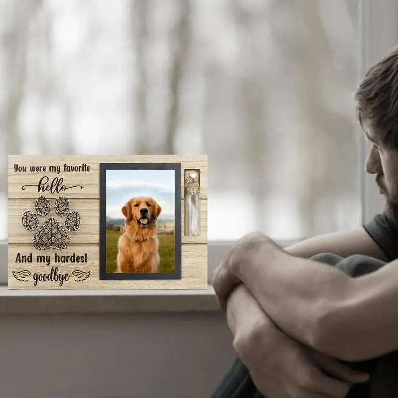 Pet Memorial Photo Frame Wood Pet Keepsake With Pet Urns Bottle
