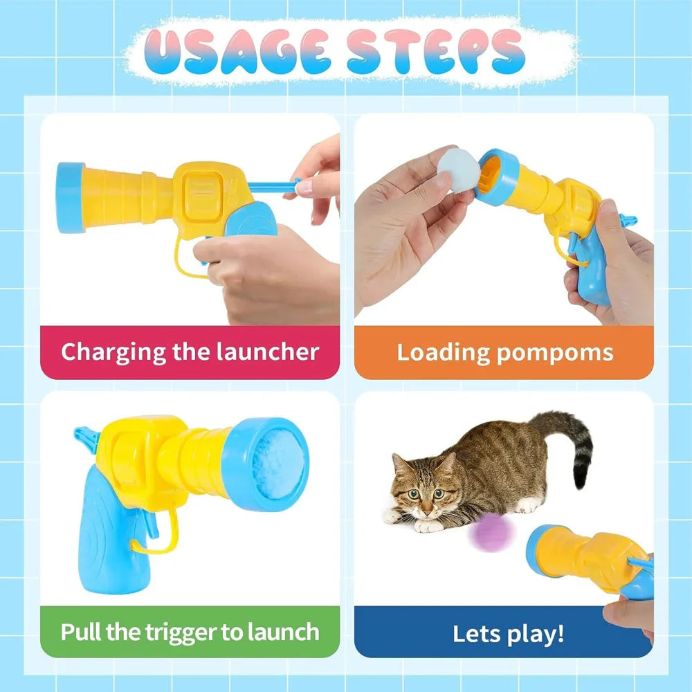 Plush Ball Shooting Gun – Interactive Cat Toy with 50 Pompoms
