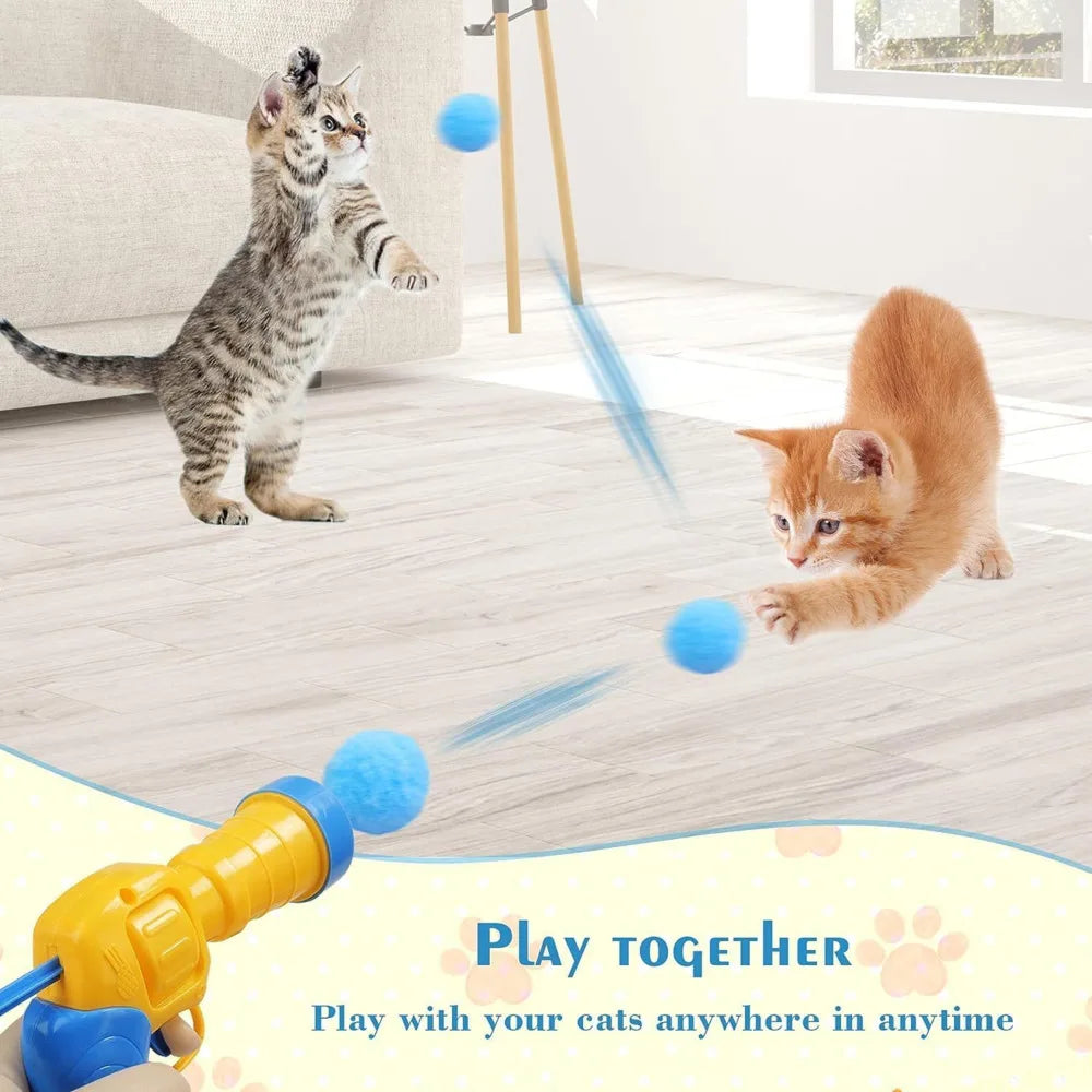 Plush Ball Shooting Gun – Interactive Cat Toy with 50 Pompoms