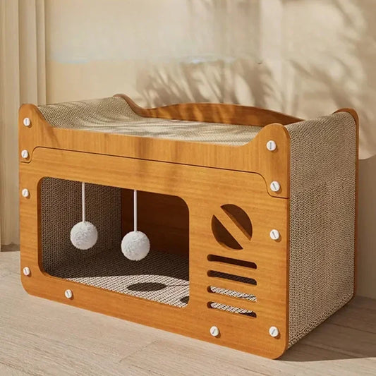 Integrated Cat House with Wear-Resistant Scratch Board Four Seasons Cat Scratching Column Vertical Crawler Cat Comfort buyat my furry paw in UK and Usa only