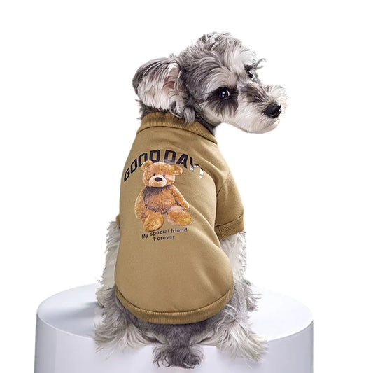 Warm Winter Dog Sweatshirt with Bear Design in khaki