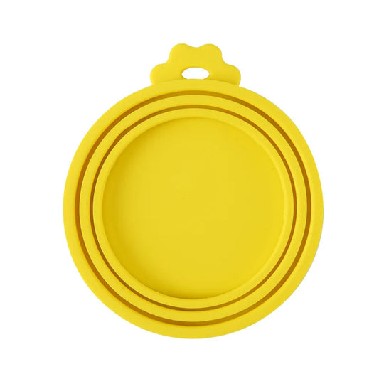 Yellow Pet Can Cover & Spoon Set – 2pcs Reusable Silicone