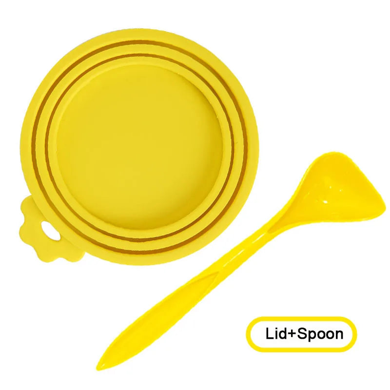 Yellow Pet Can Cover & Spoon Set – 2pcs Reusable Silicone