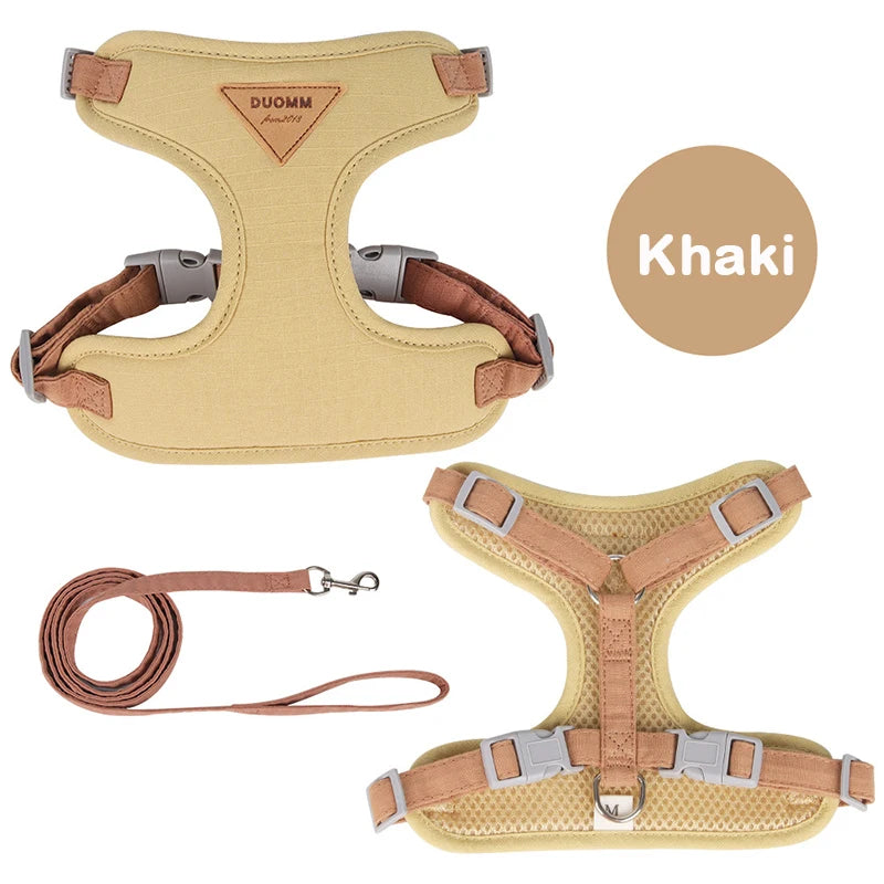 Puppy Harness Leash Set – Breathable Vest for Small Dogs & Cats in khaki colour