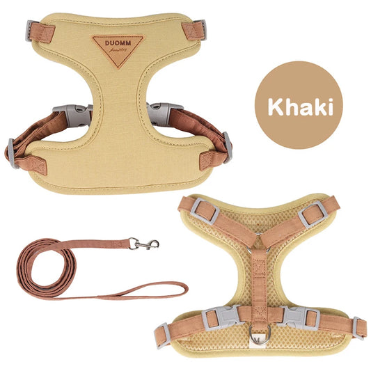 Puppy Harness Leash Set – Breathable Vest for Small Dogs & Cats in khaki colour
