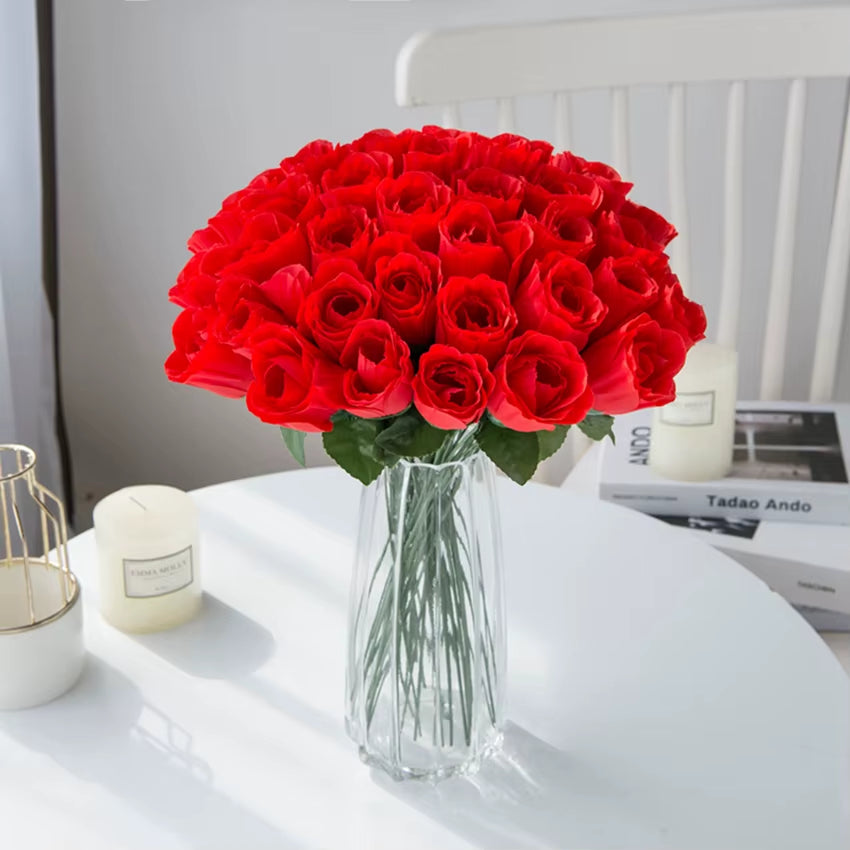 10Pcs Red Roses Bouquet Vase for Home Decor Garden Wedding Decorative Wreaths Diy Handwork Flower Arrangement Artificial Flowers